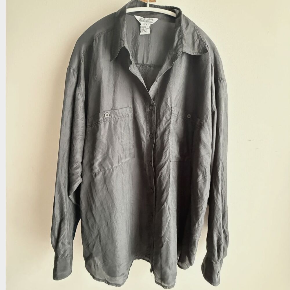 Vintage Gallagher 100% silk long-sleeve button-up - Black - Medium
